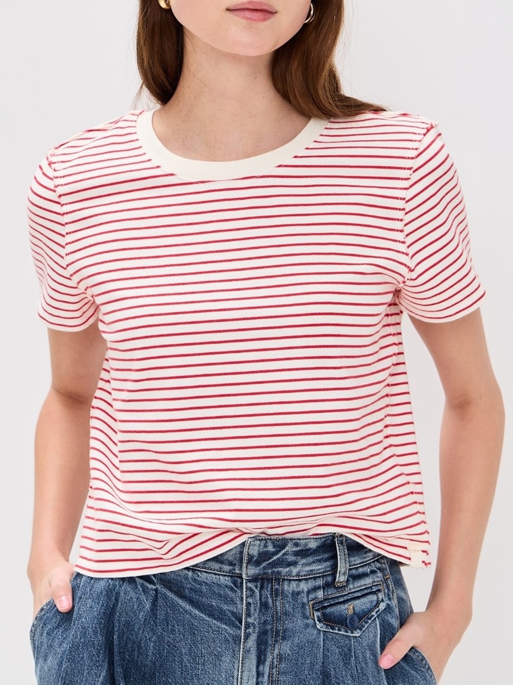Free People We the Free Red and White Striped Everyday Tee